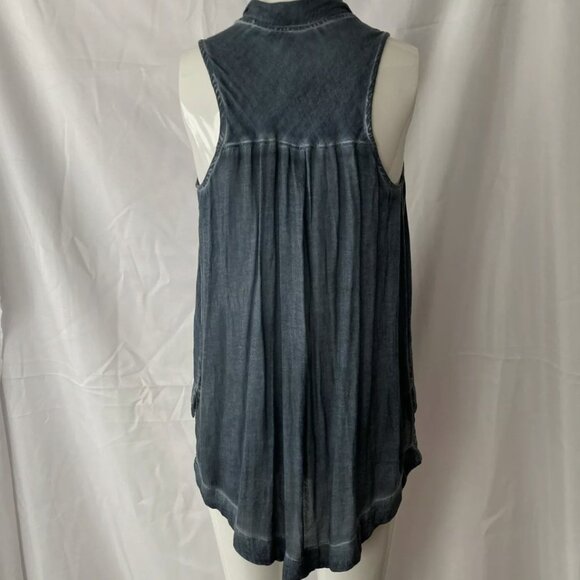 Free People Denim Blue Gray color High Low Tie Neck Sleeveless V-Neck Tank Sz XS - Picture 4 of 9